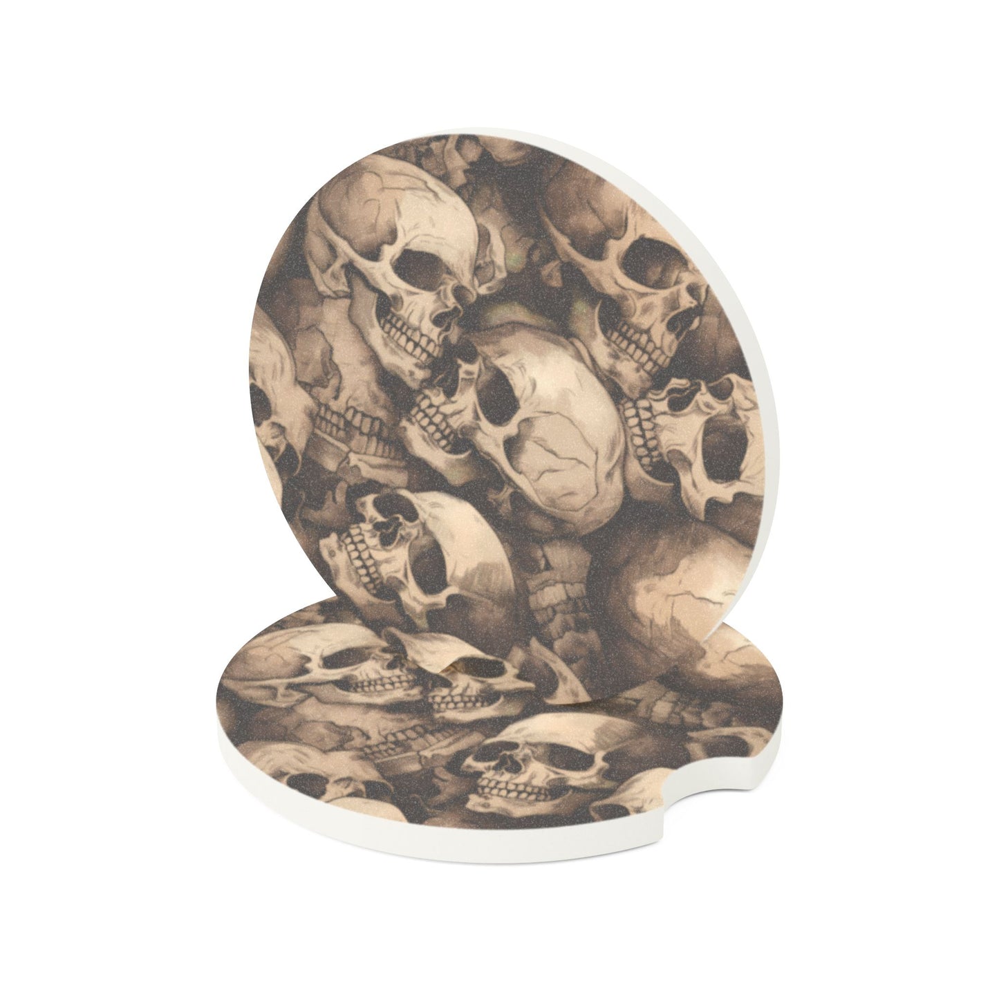 Skull Pattern Soapstone Car Coaster — Vintage Gothic Drink Holder