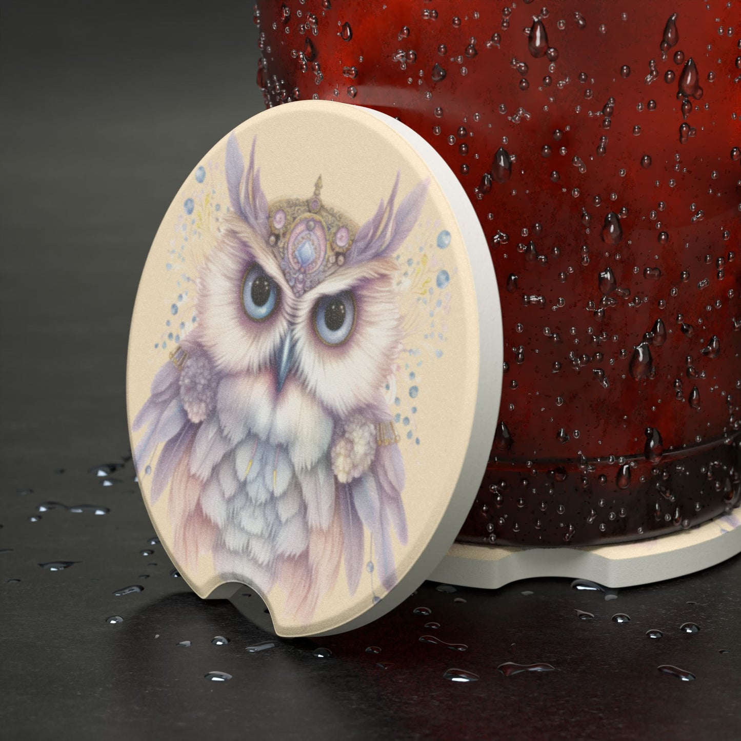 Mystic Owl Soapstone Car Coaster – Decorative Cup Holder Protector