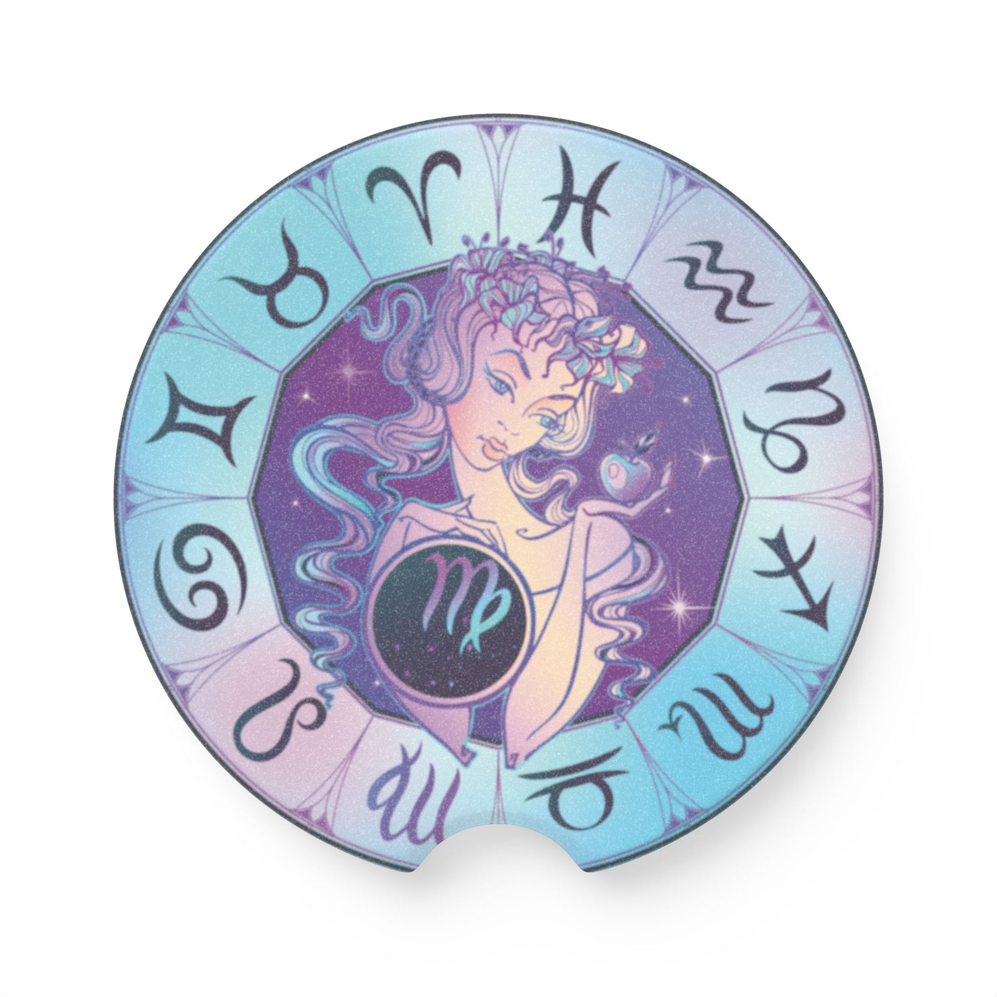Virgo Zodiac Soapstone Car Coaster — Pastel Astrology Car Cup Holder Mat