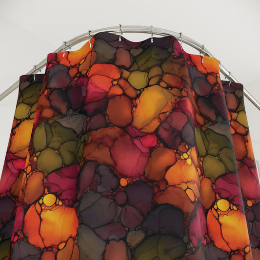 Alcohol Ink Print Shower Curtain — Bold Autumn Colors Bathroom Decor