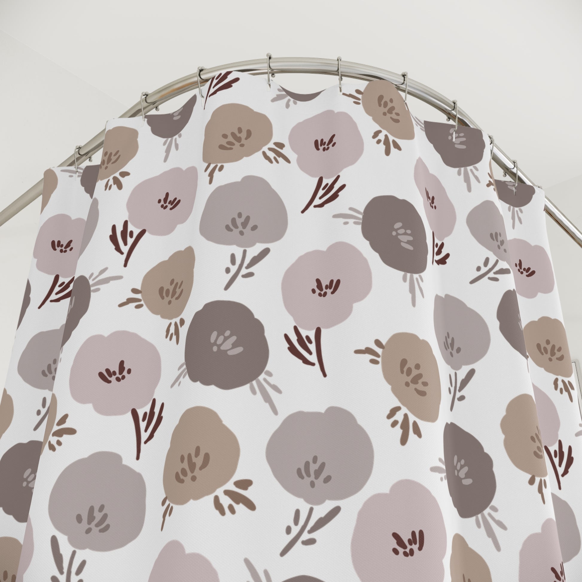 Neutral Floral Shower Curtain — Minimal Beige & Taupe Blossom Bathroom Décor