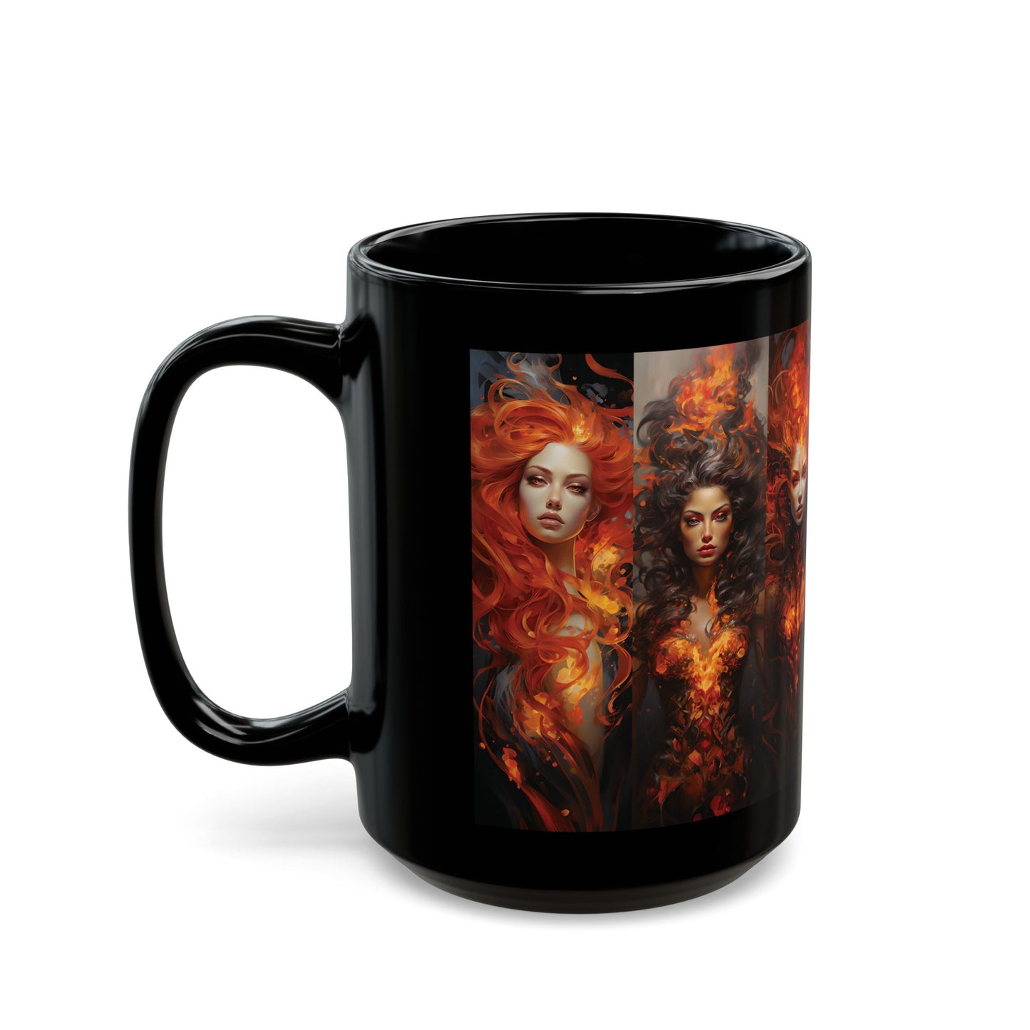 Fire Goddess Art Mug — Fantasy Red-Haired Elemental Women Coffee Cup (15oz)
