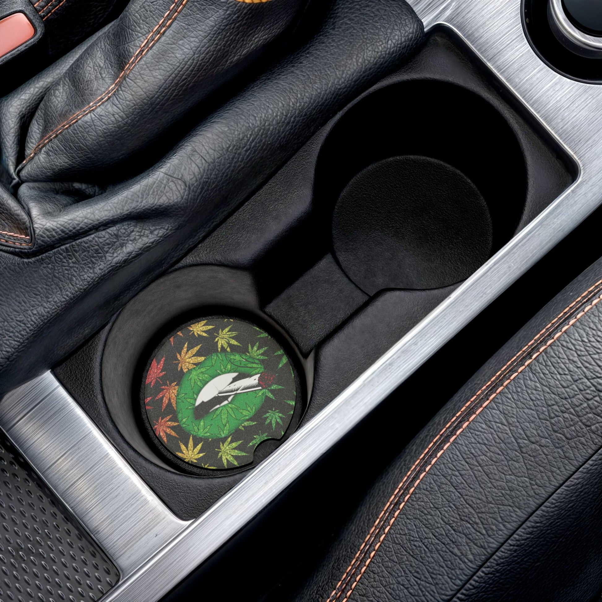 Soapstone Car Coaster — Cannabis Leaf Rolling Joint Design (Car Cup Holder Protector)