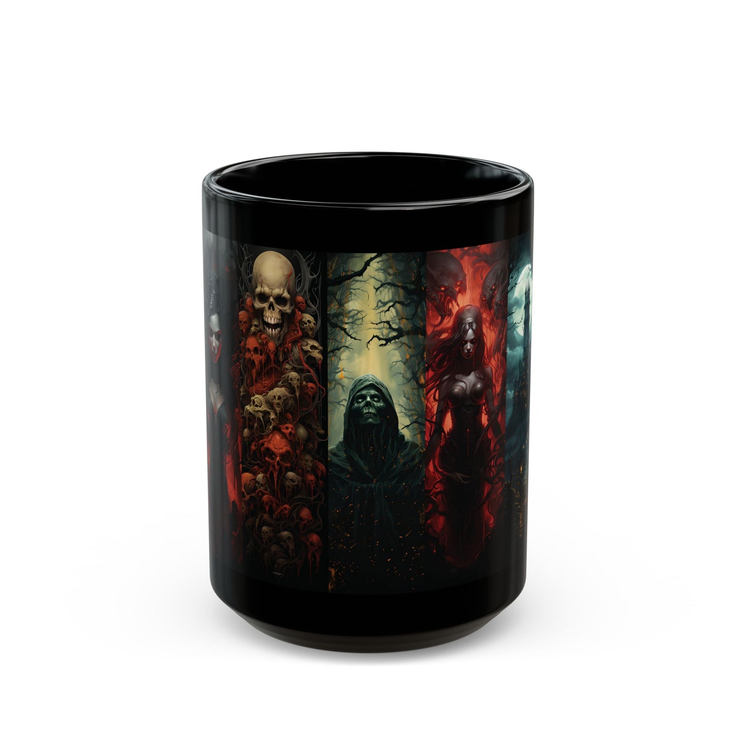 Gothic Horror Black Mug — Dark Castle, Skull & Reaper  (15oz)