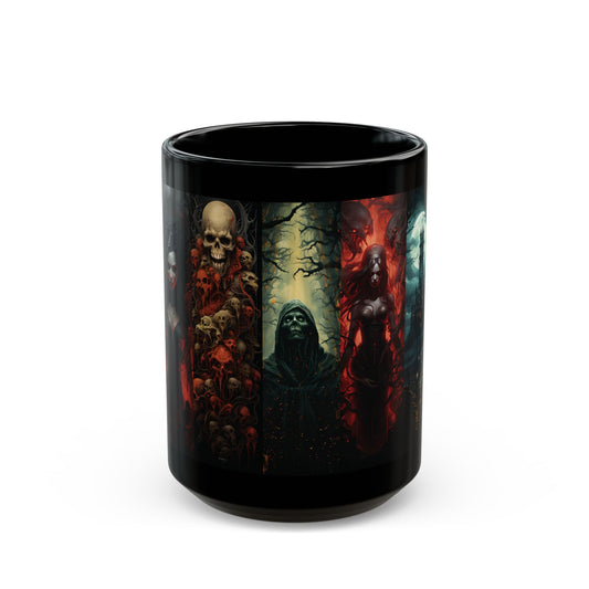 Gothic Horror Black Mug — Dark Castle, Skull & Reaper  (15oz)