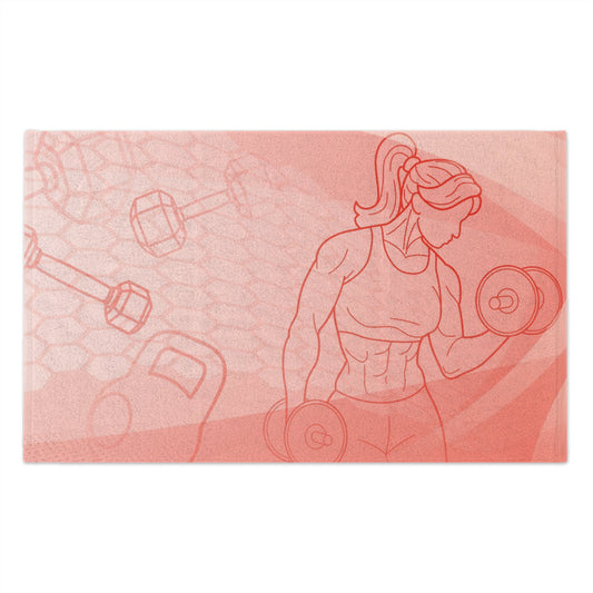 Workout Towel — 11x18 Fitness Gym Towel (Pink Dumbbell Design)