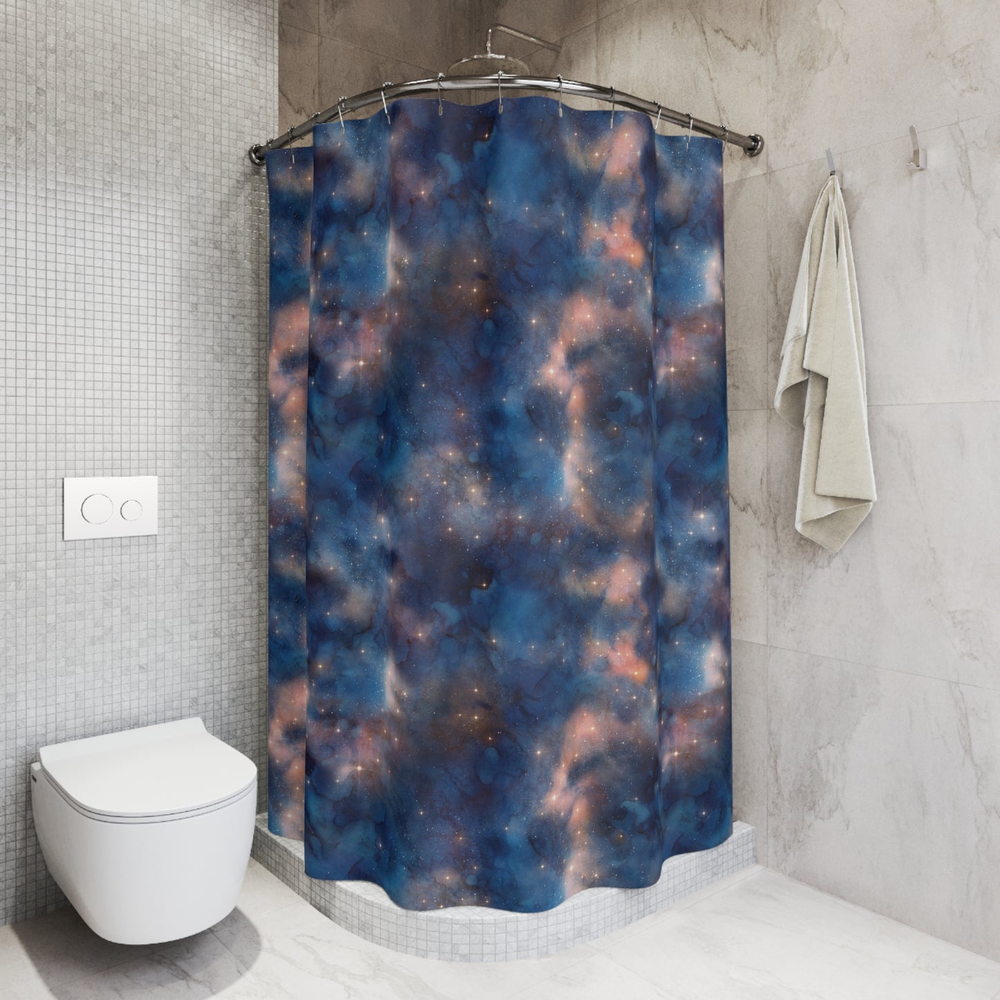 Galaxy Nebula Shower Curtain — Blue Starry Space Bathroom Decor