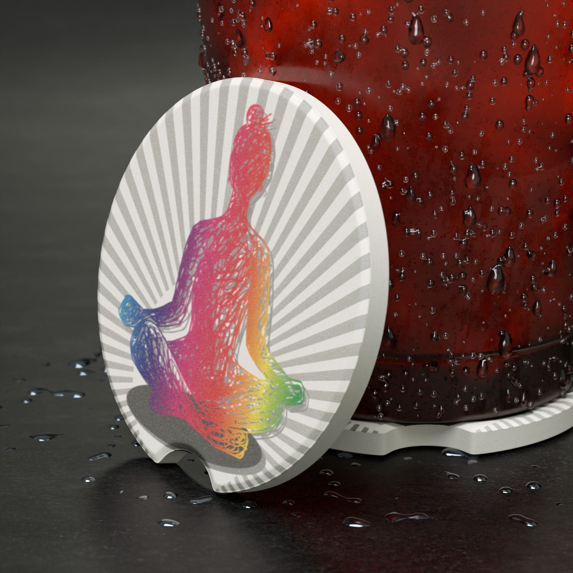 Soapstone Car Coaster — Rainbow Yoga Buddha Car Cup Holder Protector