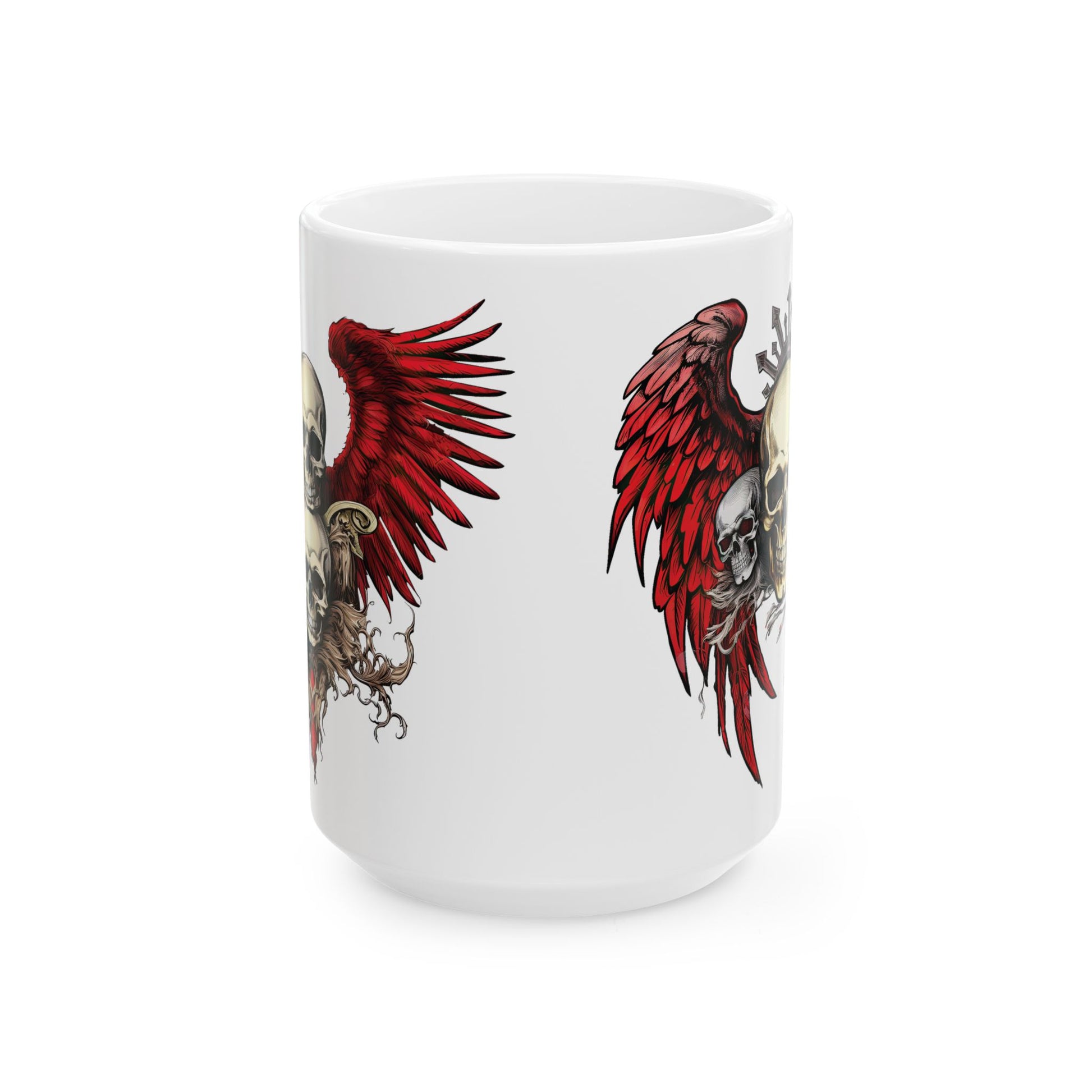 Gothic Skull & Wings Ceramic Mug - 15oz