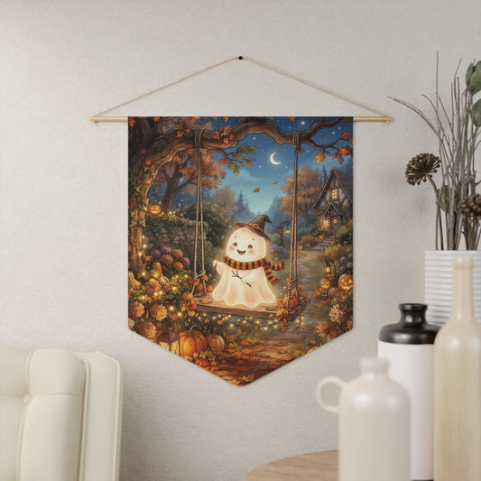 Autumn Night Ghost Pennant — Cute Halloween Fall Wall Banner