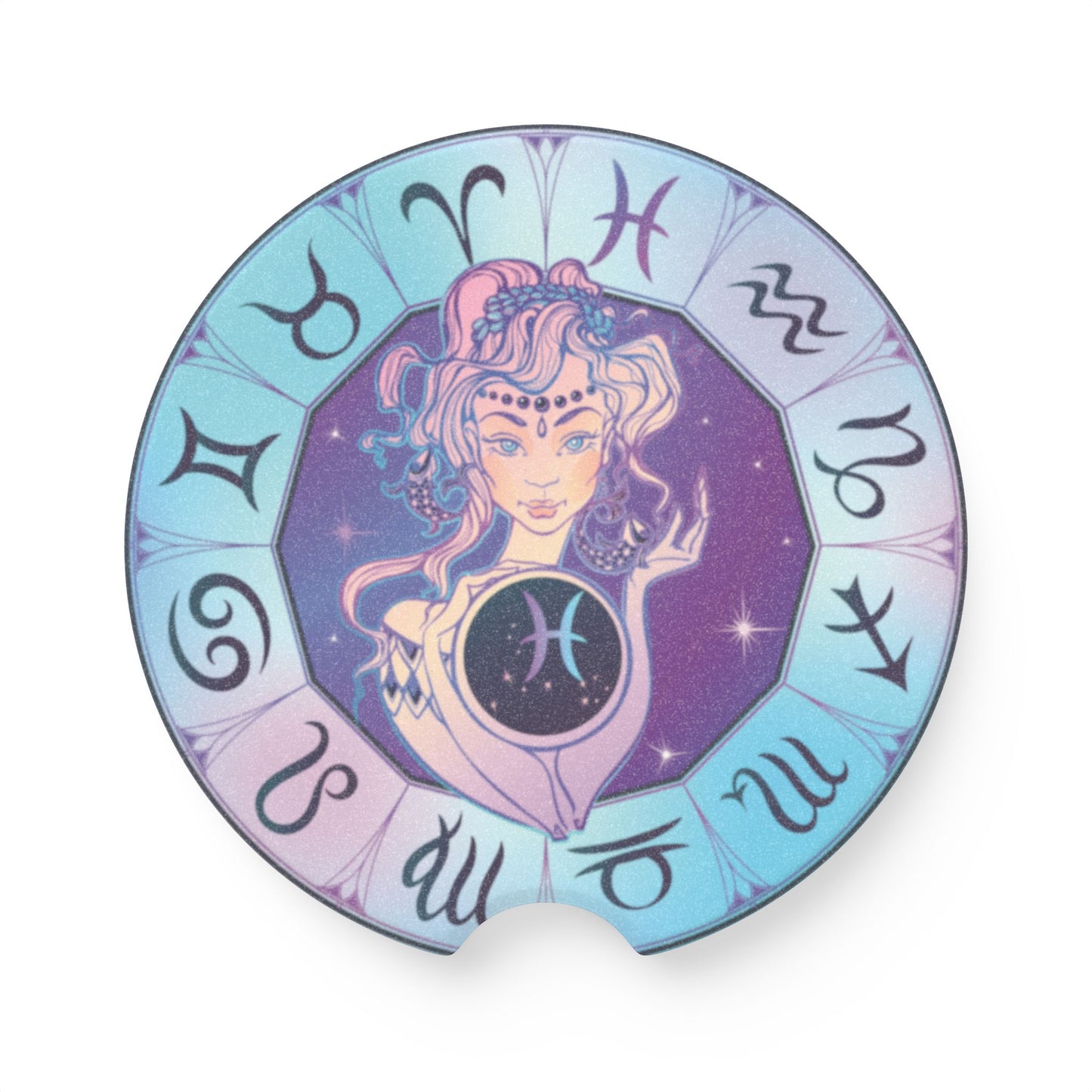 Pisces Zodiac Car Coaster — Astrological Soapstone Drink Holder