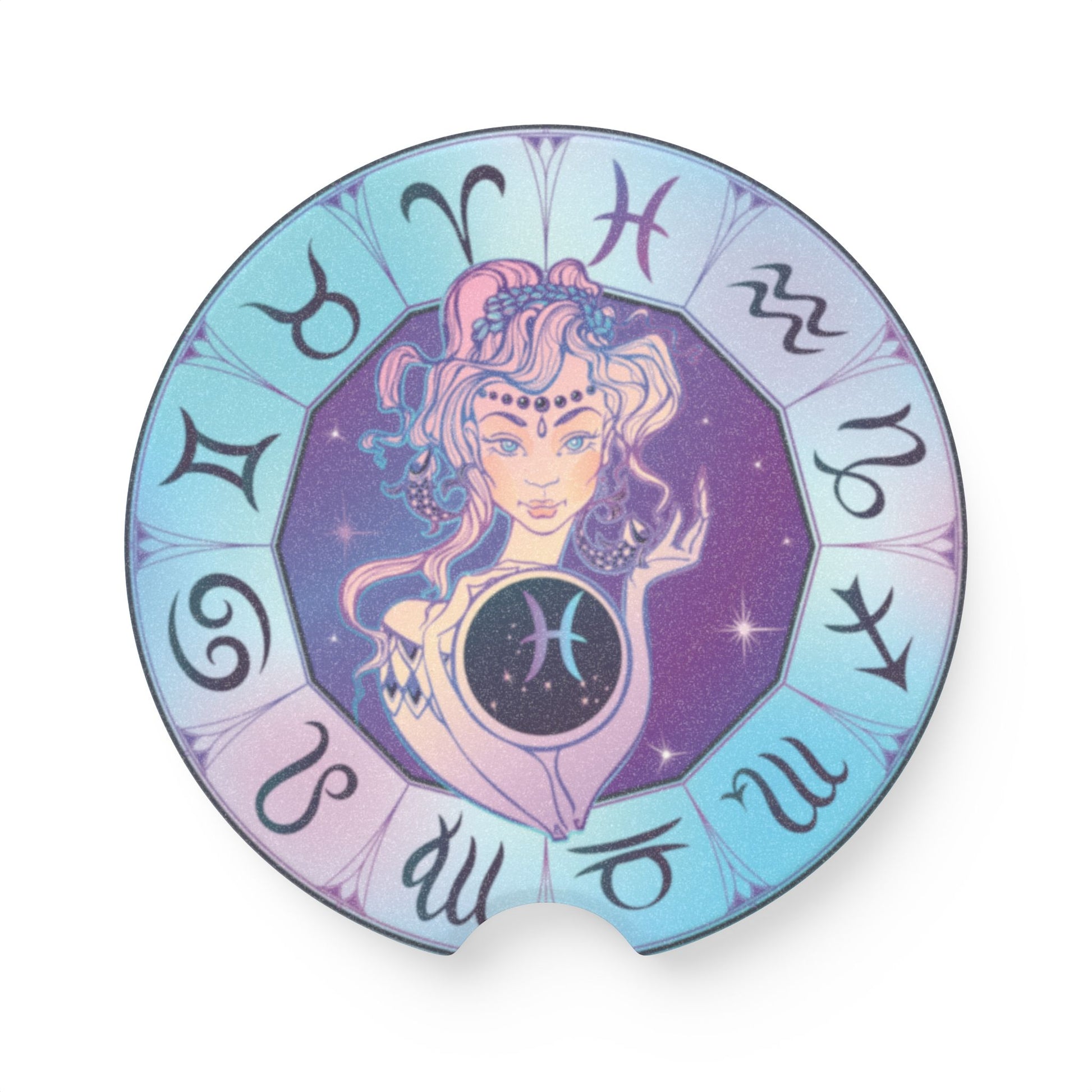 Pisces Zodiac Car Coaster — Astrological Soapstone Drink Holder