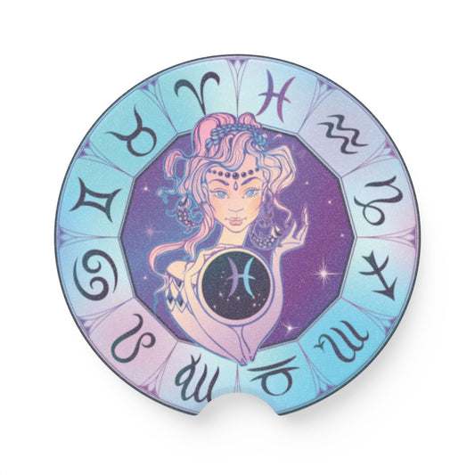 Pisces Zodiac Car Coaster — Astrological Soapstone Drink Holder