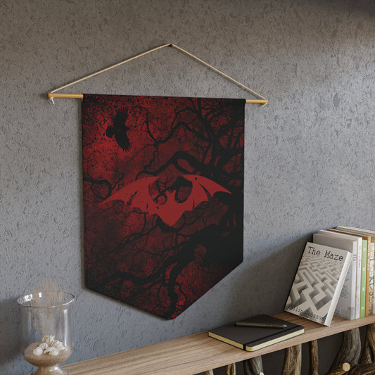 Gothic Bat Pennant Banner — Dark Red Forest Raven Wall Decor