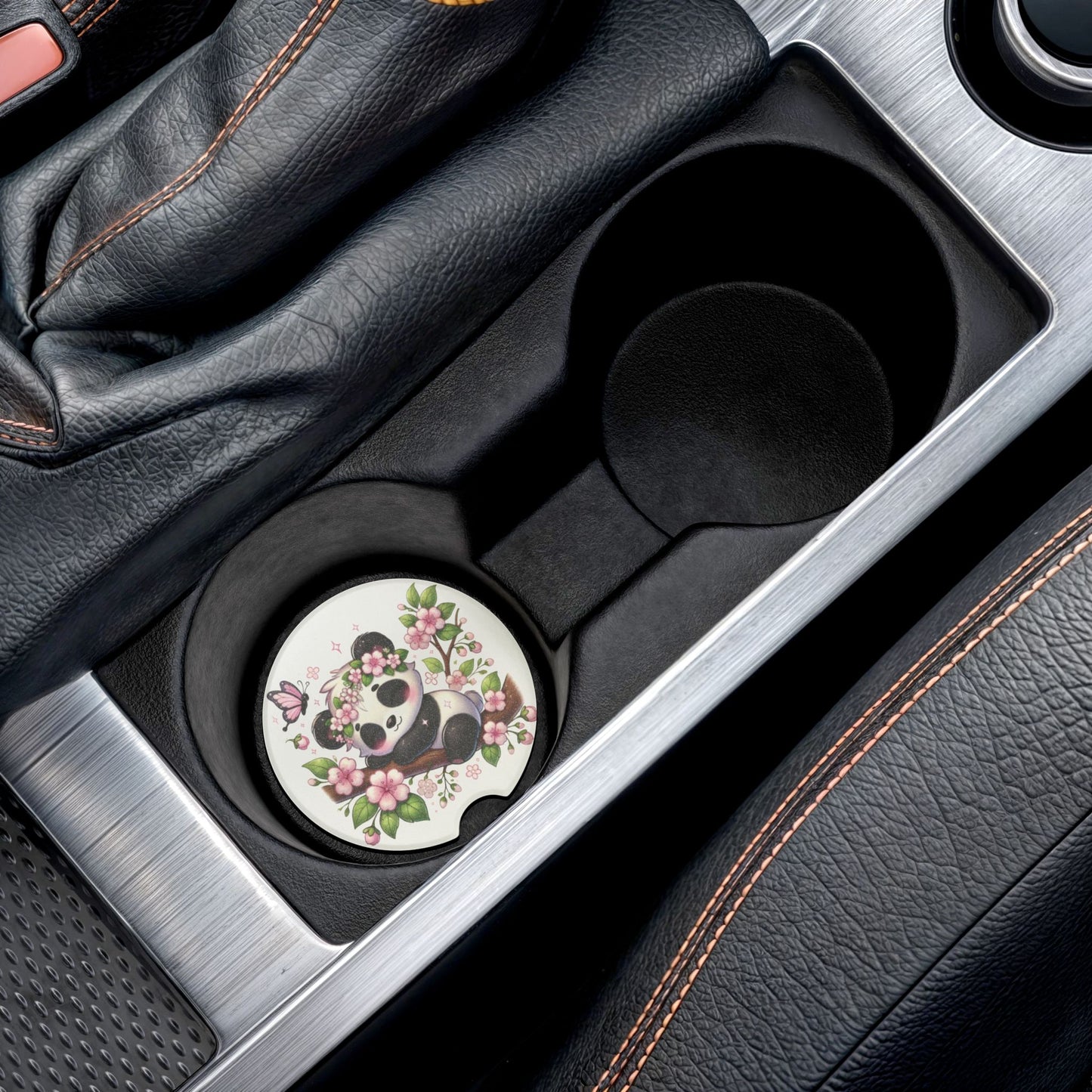 Panda Blossom Car Coaster — Cute Soapstone Cup Holder Insert