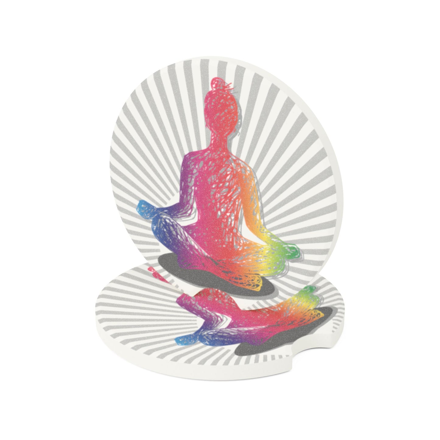 Soapstone Car Coaster — Rainbow Yoga Buddha Car Cup Holder Protector