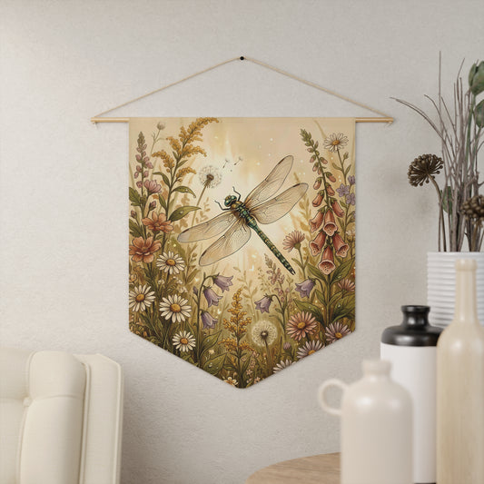 Dragonfly Floral Pennant Wall Banner — Vintage Botanical Home Decor
