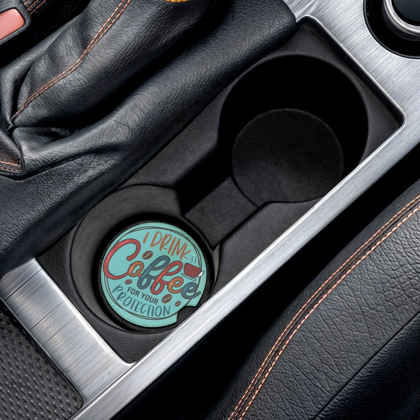 Soapstone Car Coaster — Retro “I Drink Coffee for Your Protection” Car Drink Coaster