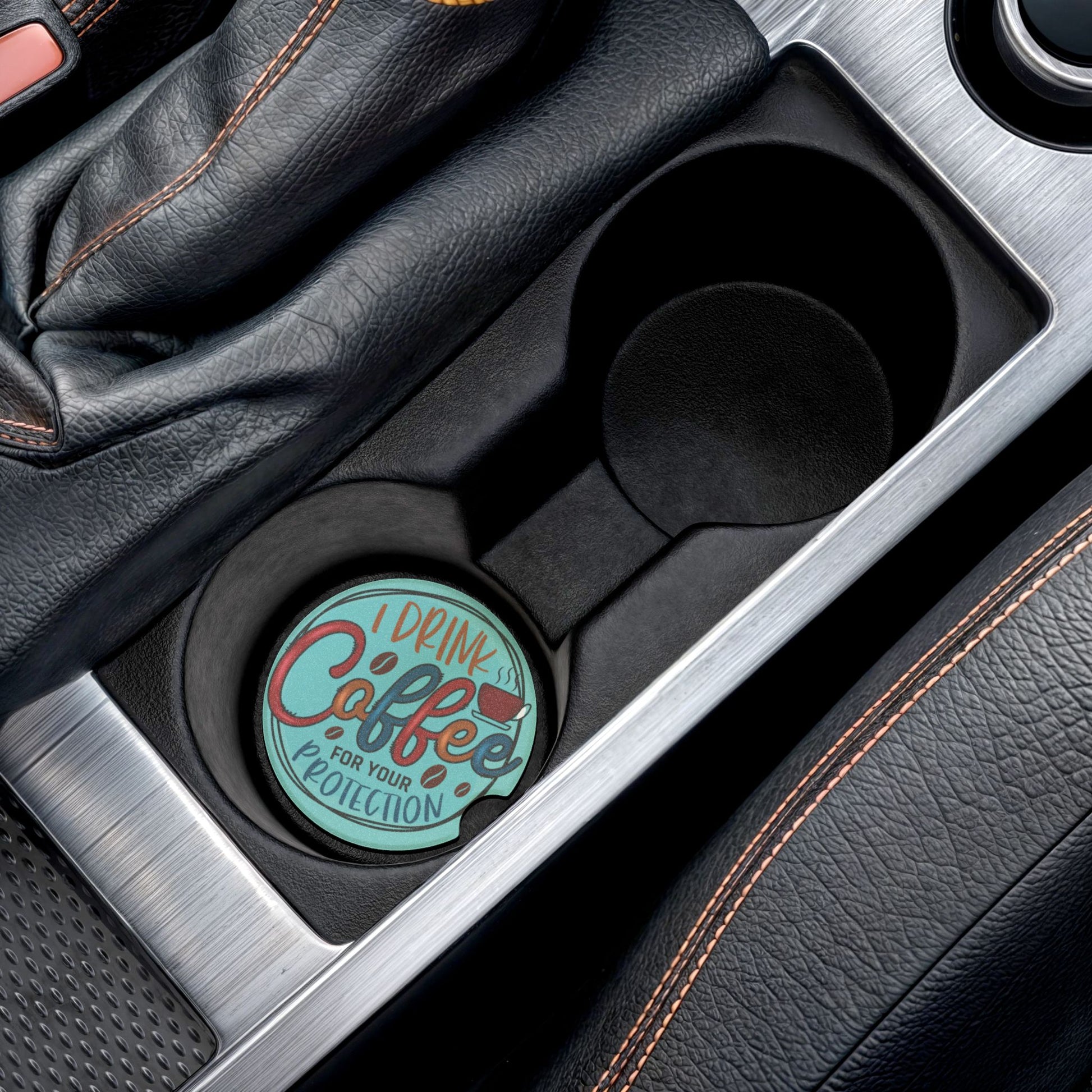 Soapstone Car Coaster — Retro “I Drink Coffee for Your Protection” Car Drink Coaster