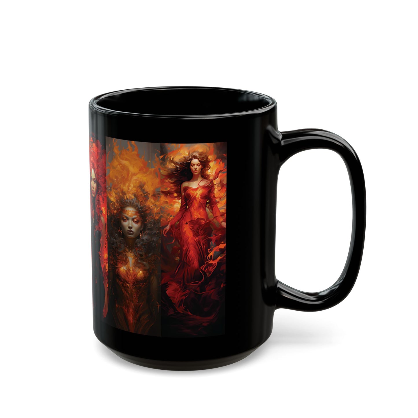Fire Goddess Art Mug — Fantasy Red-Haired Elemental Women Coffee Cup (15oz)