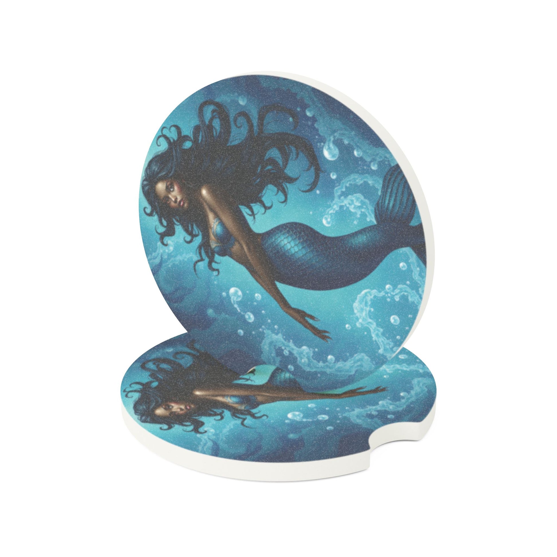 Mermaid Car Coaster — Blue Sea Soapstone Drink Holder for Cupholders