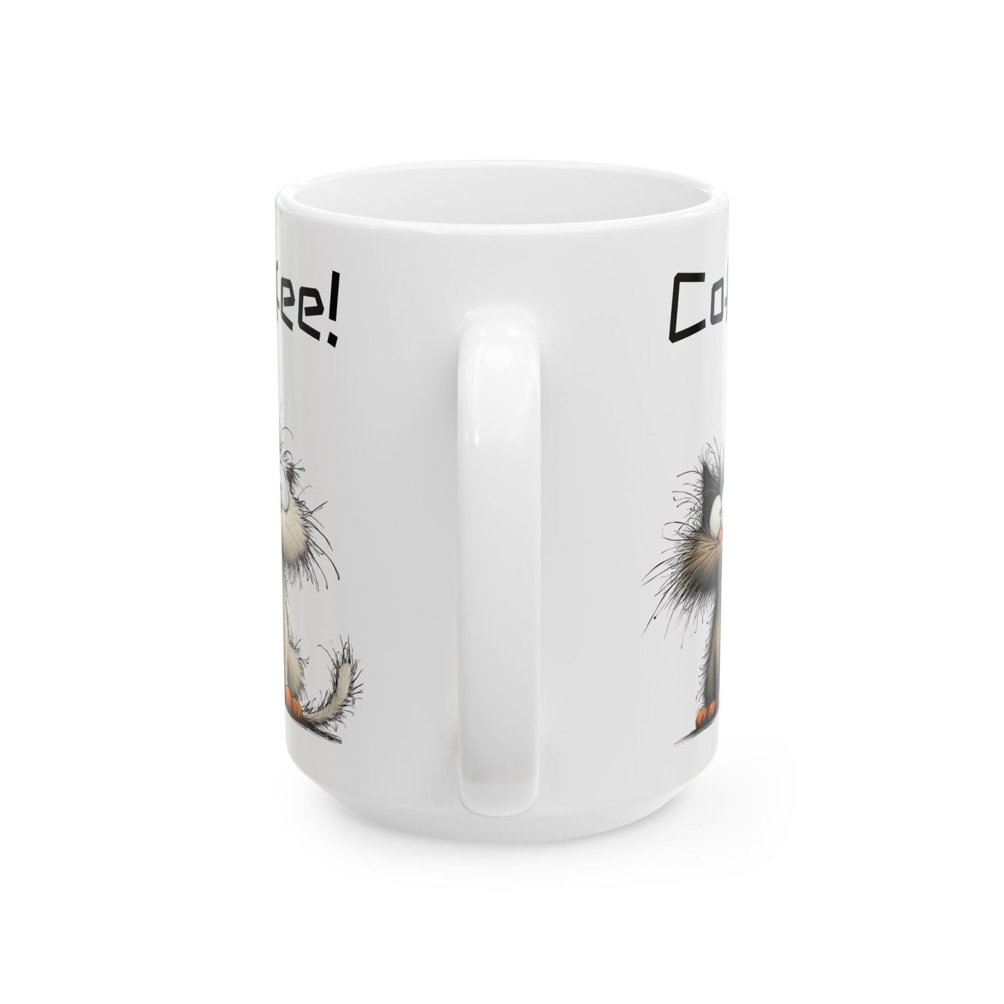 Funny Cats Ceramic Mug – 'More Coffee!' Cute Cartoon Cat Coffee Cup (15oz)