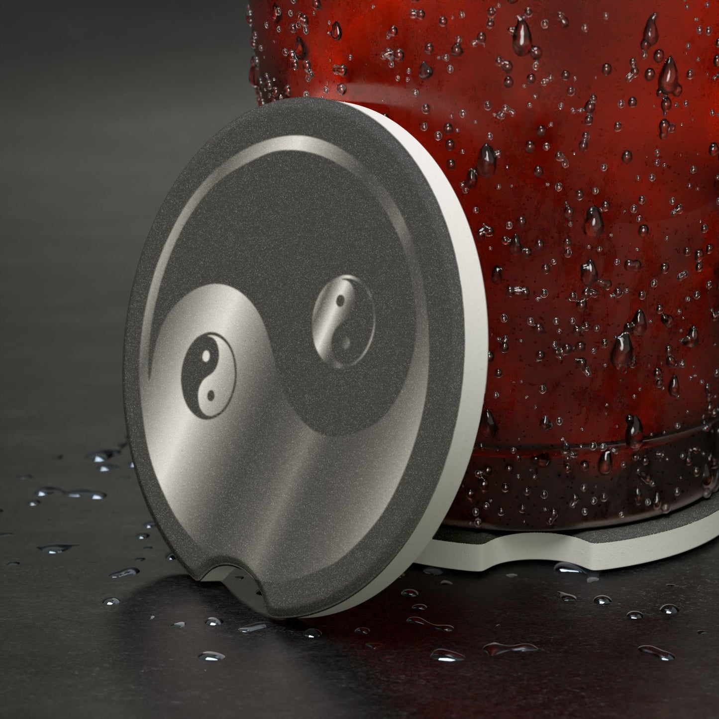 Yin Yang Soapstone Car Coaster – Non-Slip Stone Spiritual Style Drink Holder