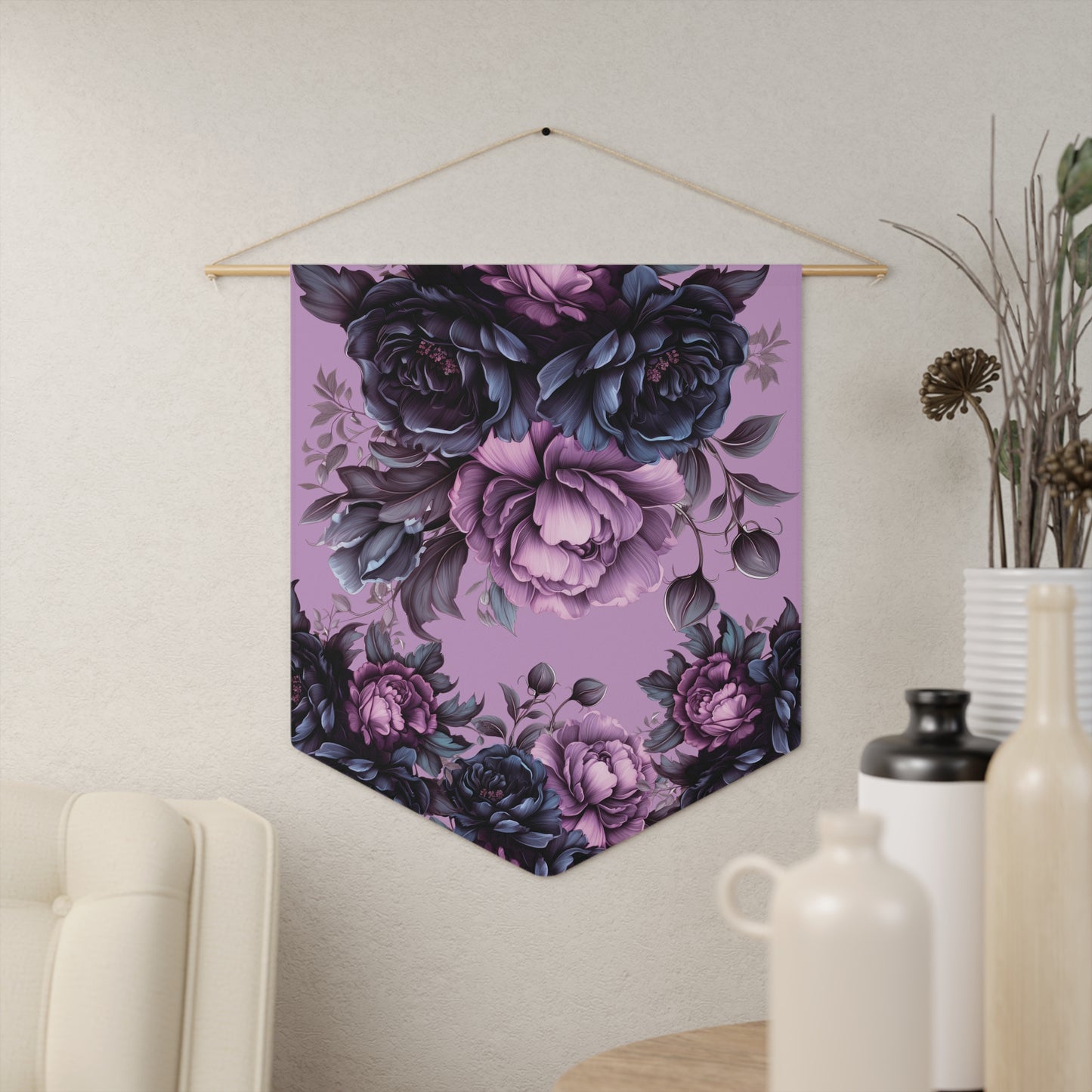 Floral Roses Pennant Wall Hanging — Purple Vintage Bouquet Banner