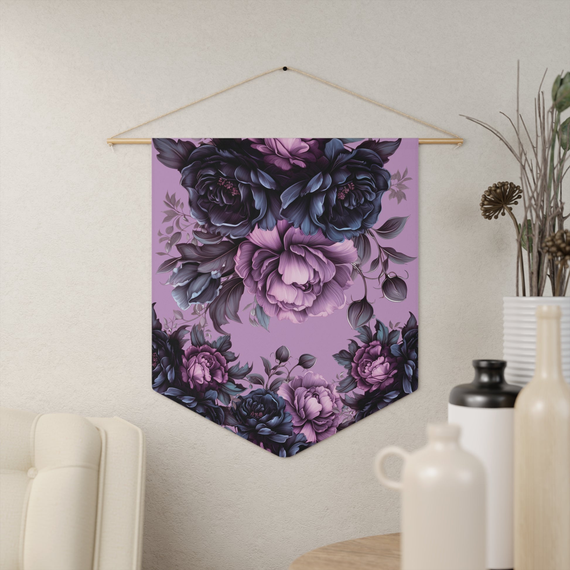 Floral Roses Pennant Wall Hanging — Purple Vintage Bouquet Banner