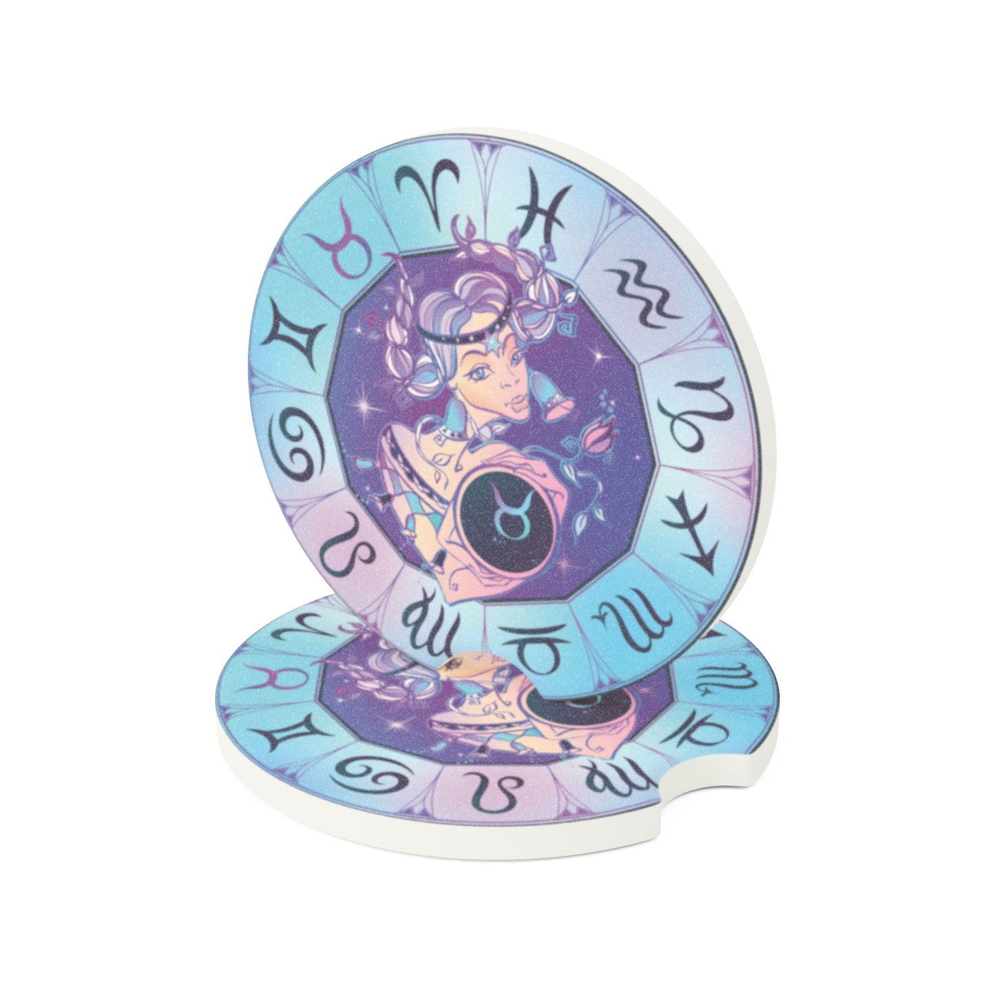 Zodiac Taurus Soapstone Car Coaster — Pastel Astrology Car Cup Holder Insert
