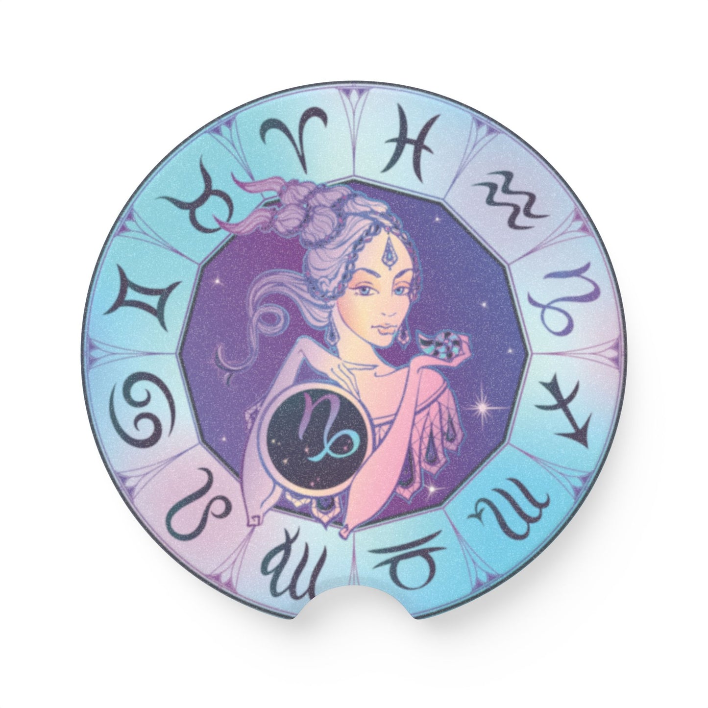 Capricorn Zodiac Soapstone Car Coaster — Astrology Car Cup Holder Coaster