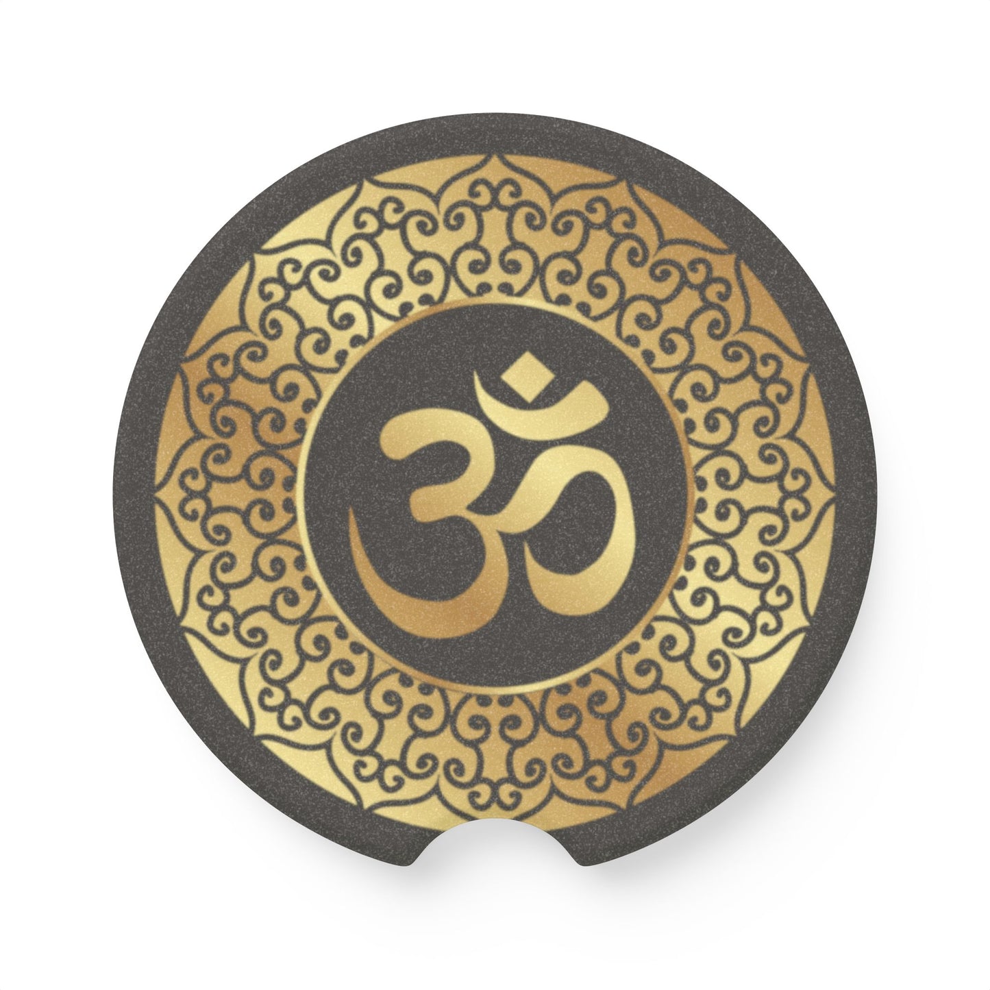 Om Symbol Soapstone Car Coaster — Gold Mandala Cup Holder Insert