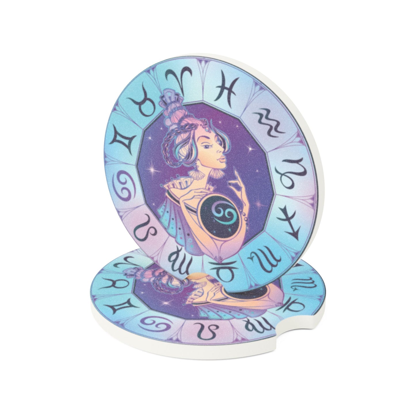 Zodiac Cancer Soapstone Car Coaster — Astrological Cancer Design