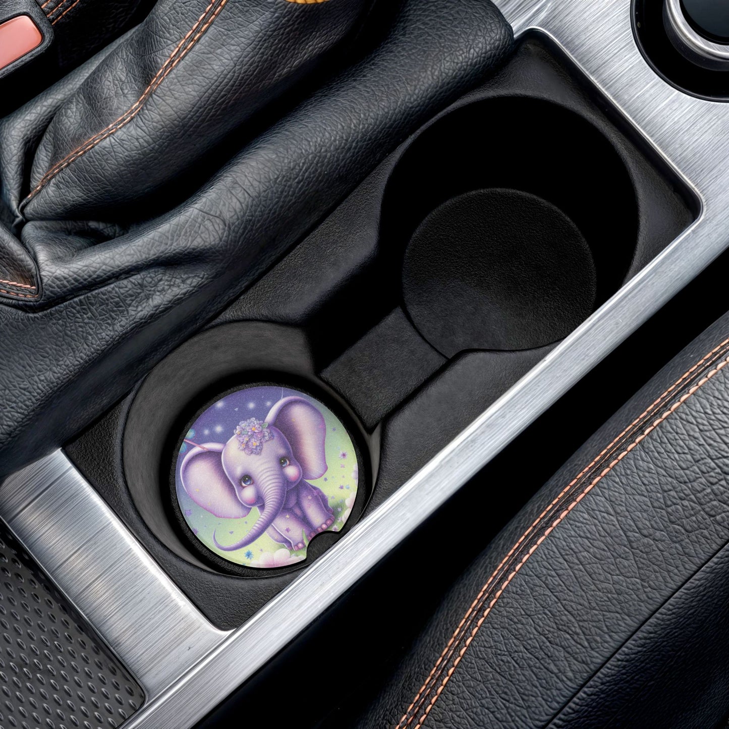 Cute Purple Elephant Soapstone Car Coaster — Baby Elephant Car Coaster