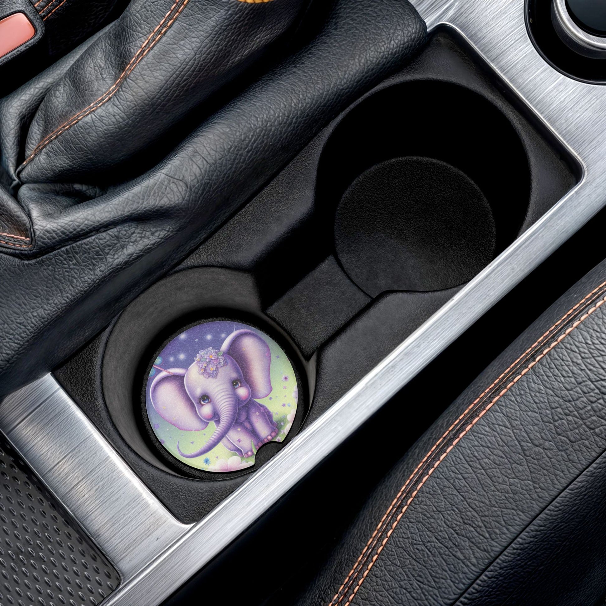 Cute Purple Elephant Soapstone Car Coaster — Baby Elephant Car Coaster