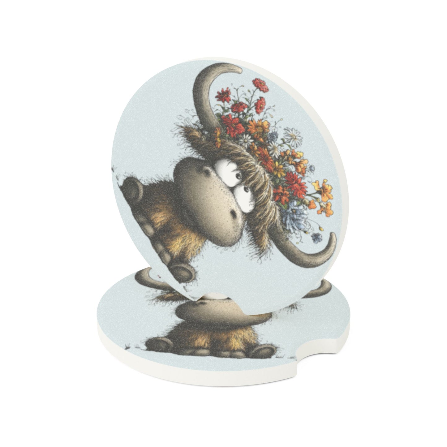 Cute Highland Cow Floral Soapstone Car Coaster
