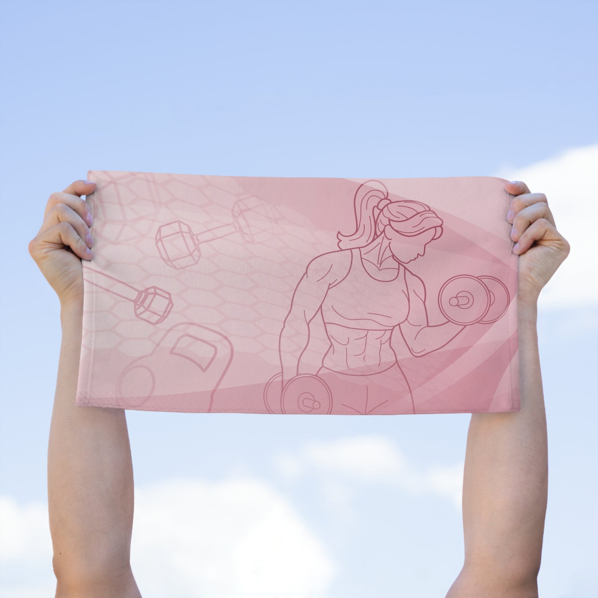 Pink Fitness Towel — 11x18 Gym Towel with Weightlifting Woman Design