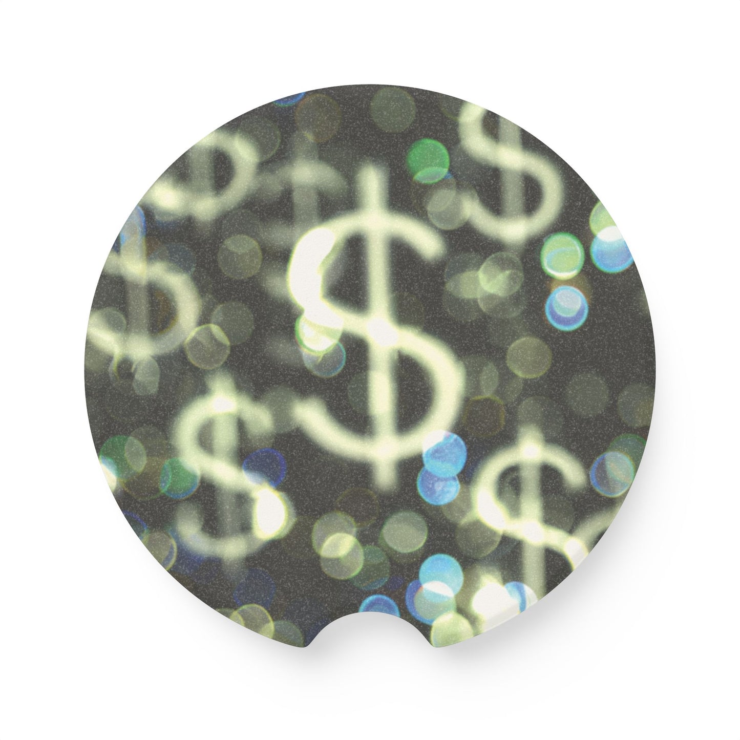 Bokeh Dollar Sign Car Coaster — Sparkling Dollar Sign Soapstone Drink Holder Protector