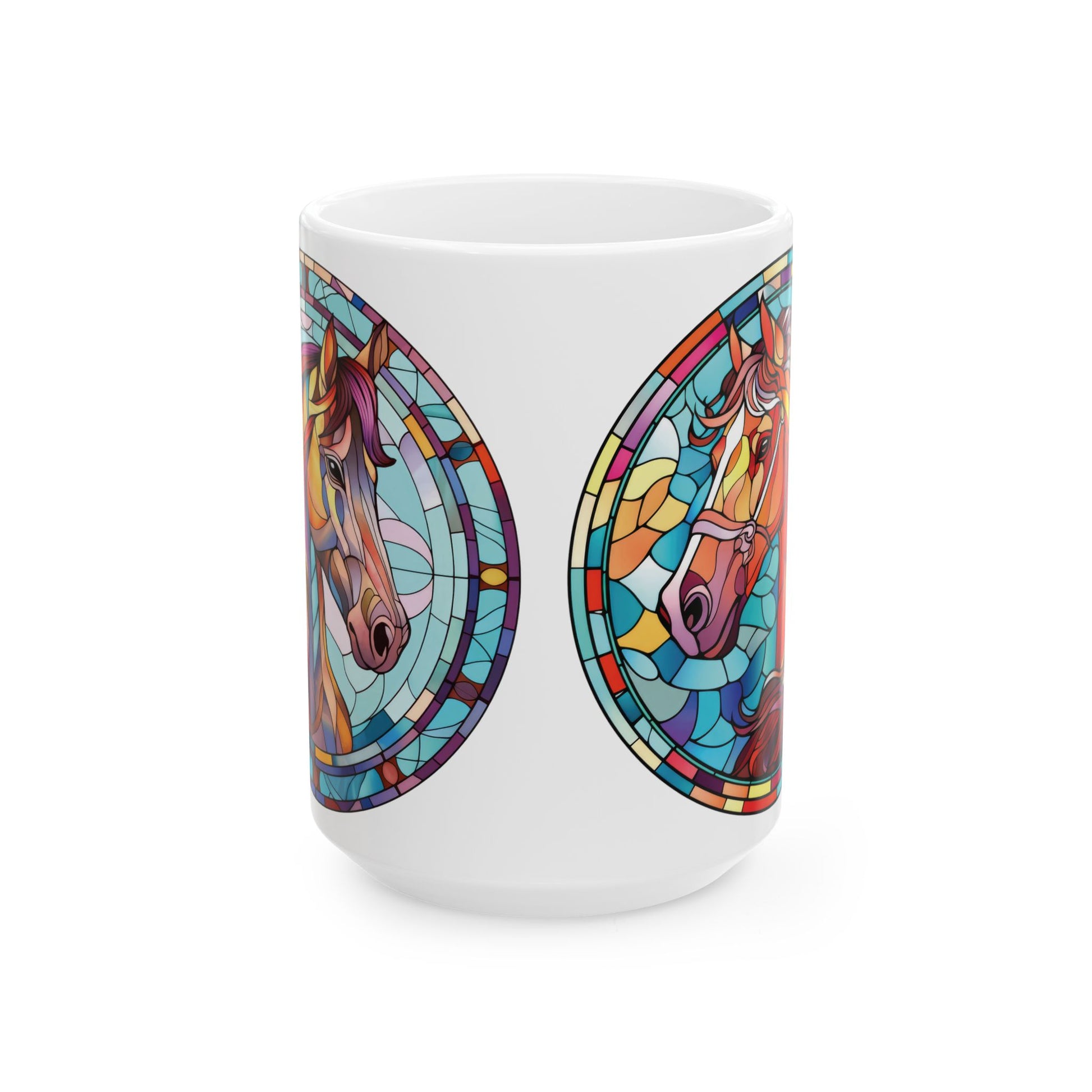 Stained Glass Horse Ceramic Mug – Colorful Equestrian Art Coffee Cup (15oz)