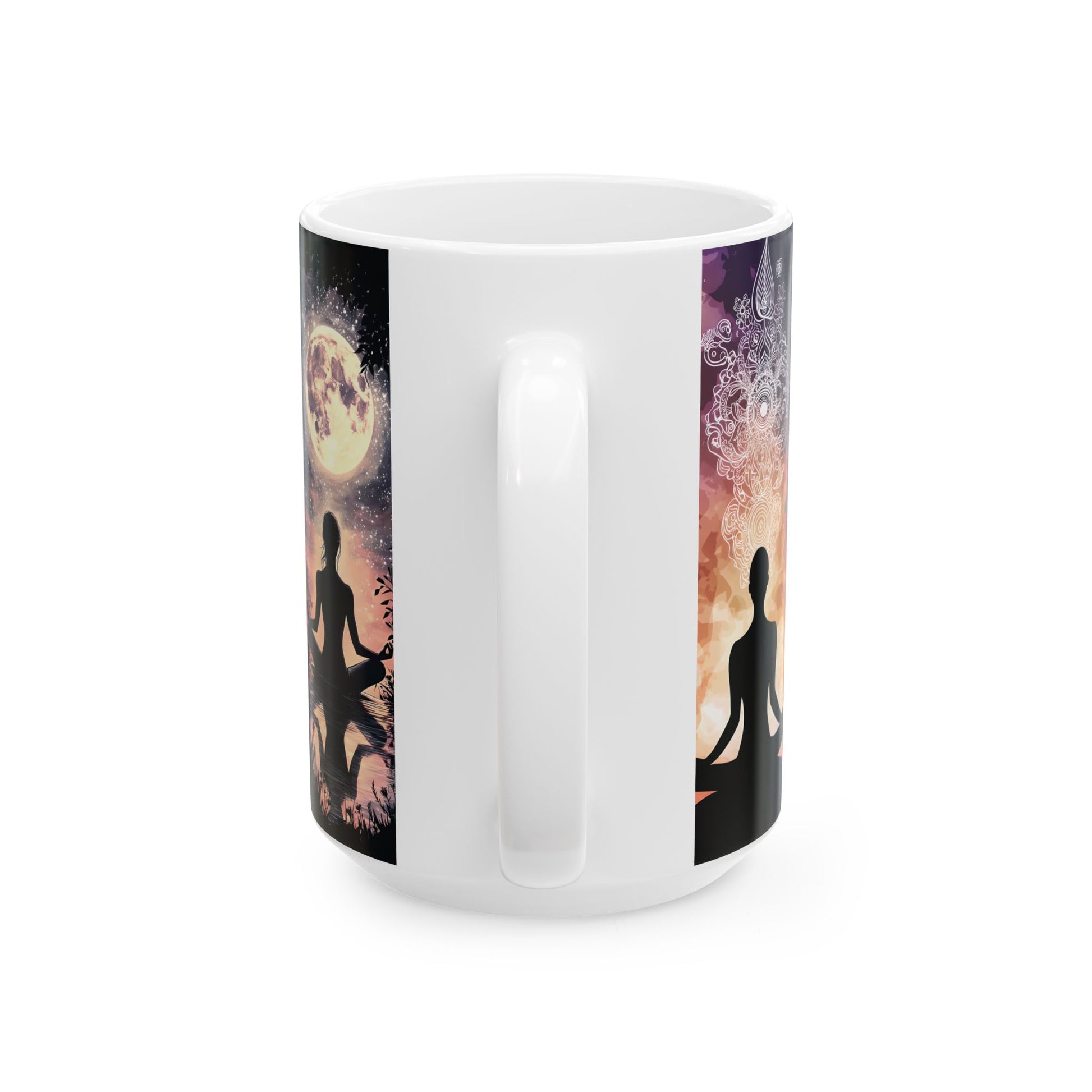 Meditation Moon Ceramic Mug — Yoga Silhouette, Spiritual & Mindfulness Coffee Cup (15oz)