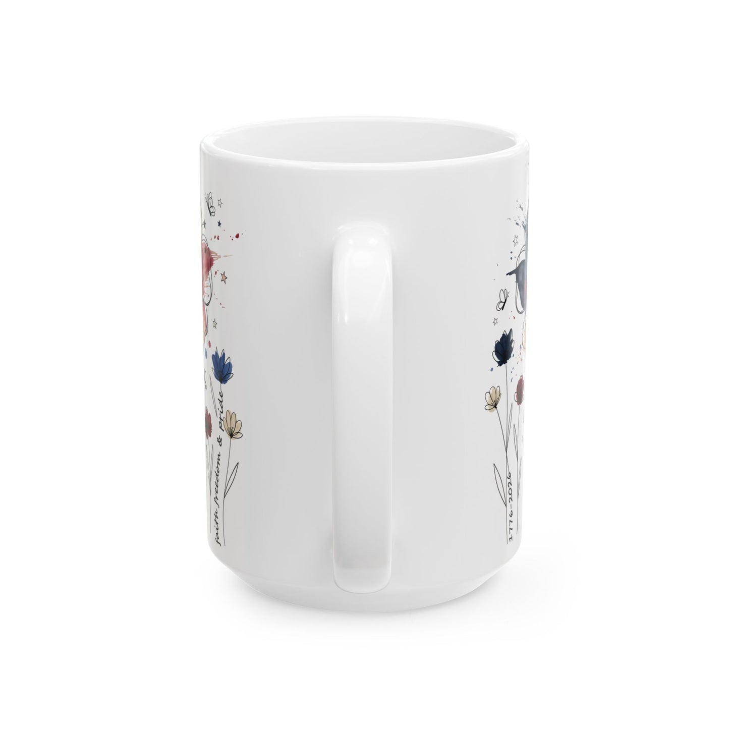 Floral Celebrate America Ceramic Mug (15oz) — Watercolor Wildflower America's 250 Year Anniversary Coffee Cup