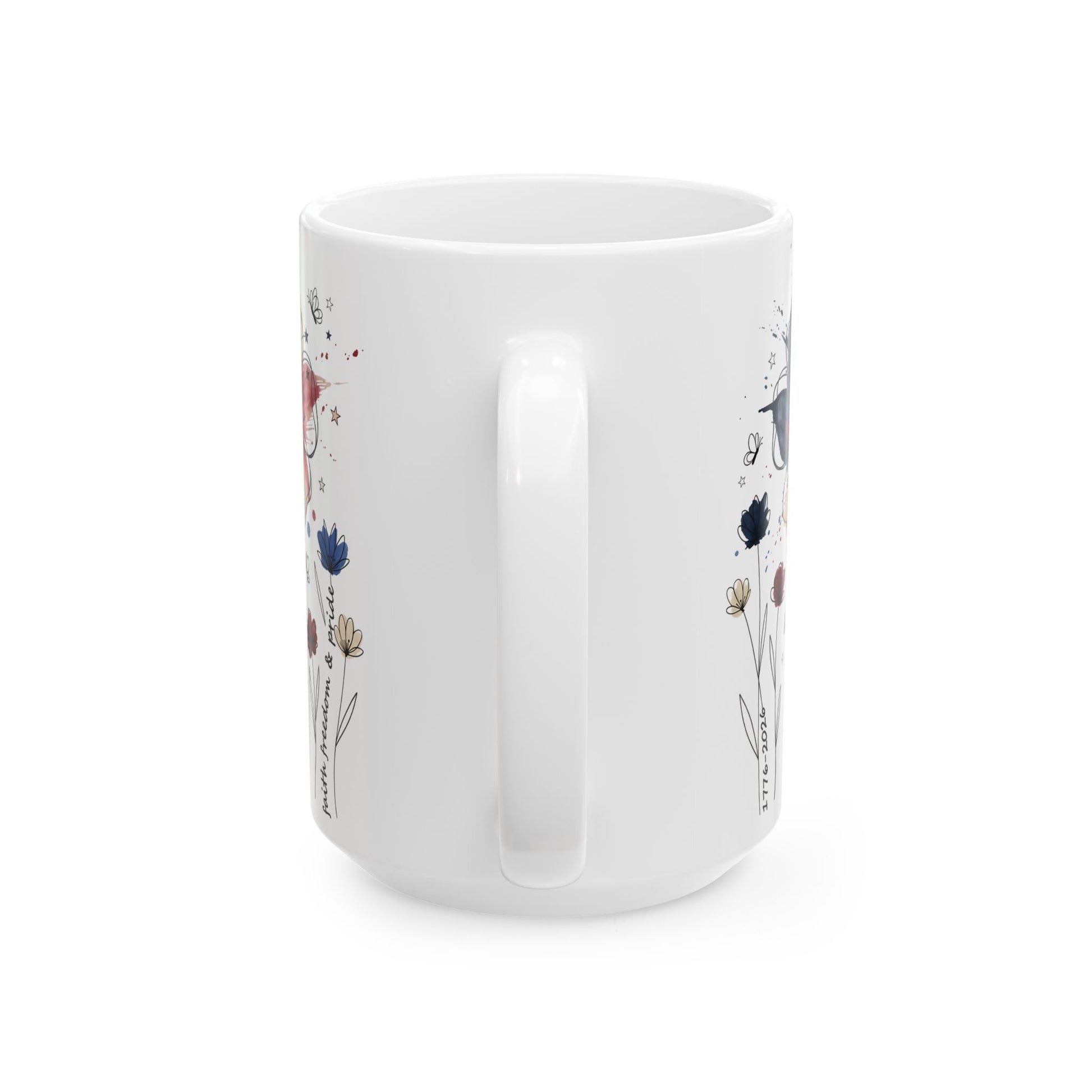 Floral Celebrate America Ceramic Mug (15oz) — Watercolor Wildflower America's 250 Year Anniversary Coffee Cup