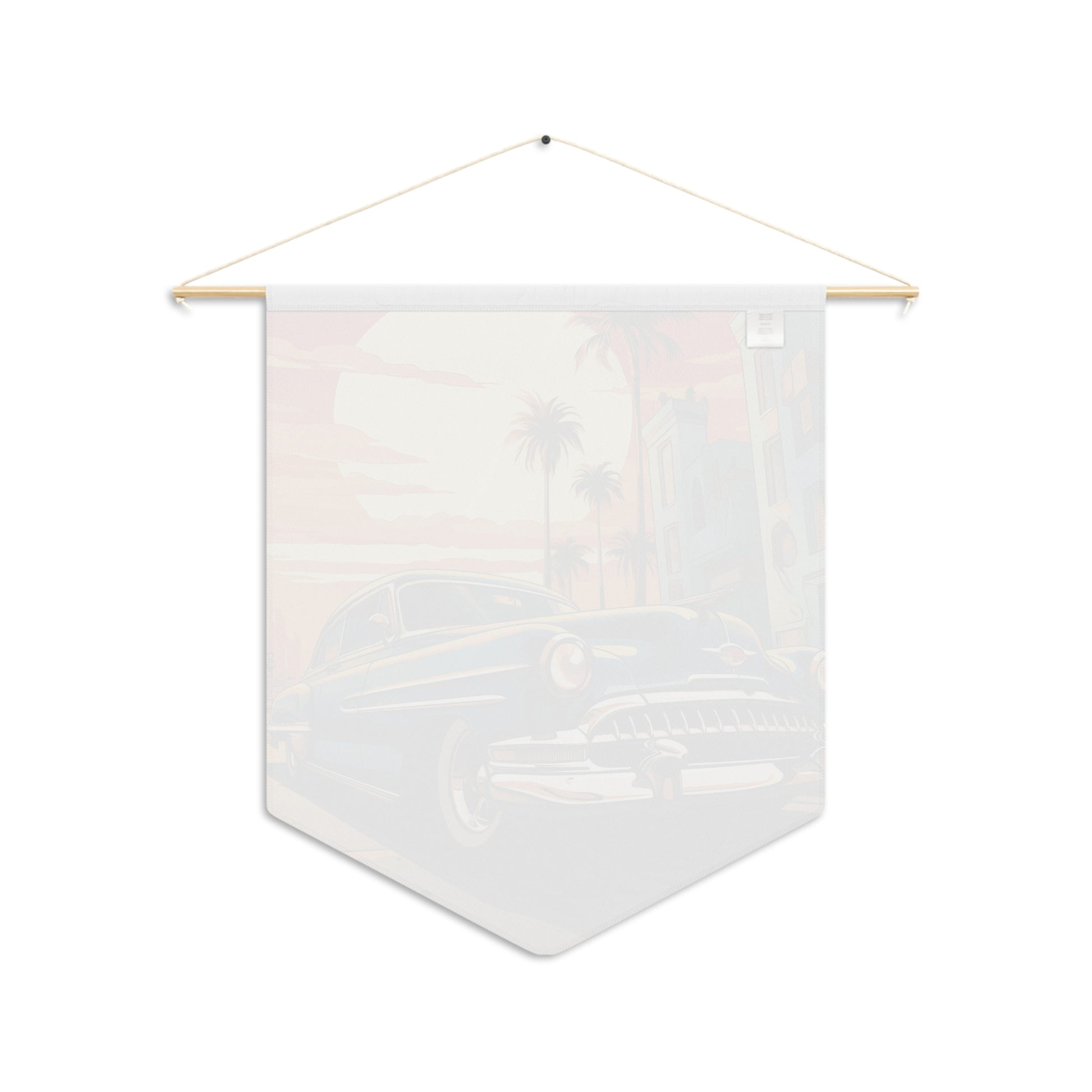 Vintage Sunset Classic Car Pennant — Retro Palm Beach Roadtrip Wall Banner