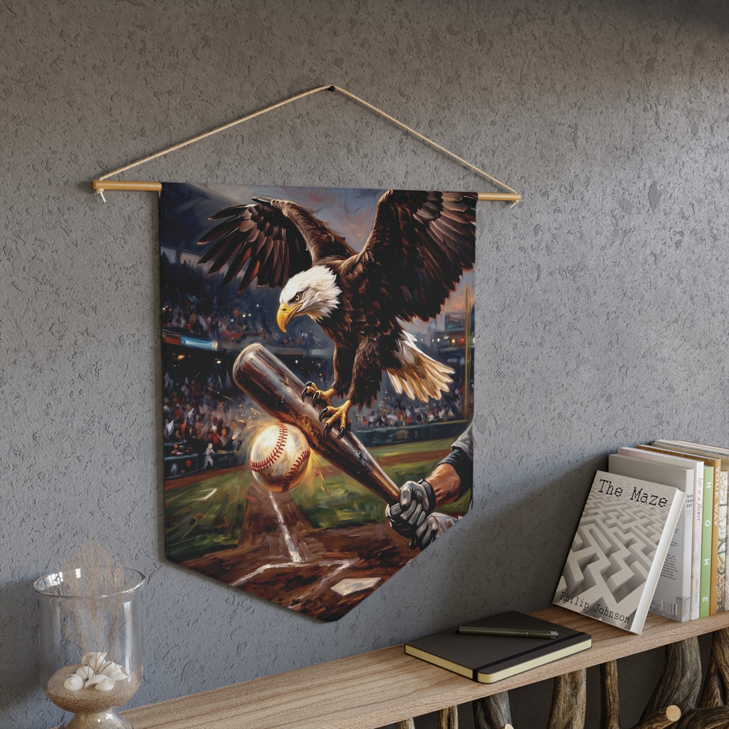Baseball Eagle Pennant Wall Banner — Patriotic Sports Decor for Home or Man Cave