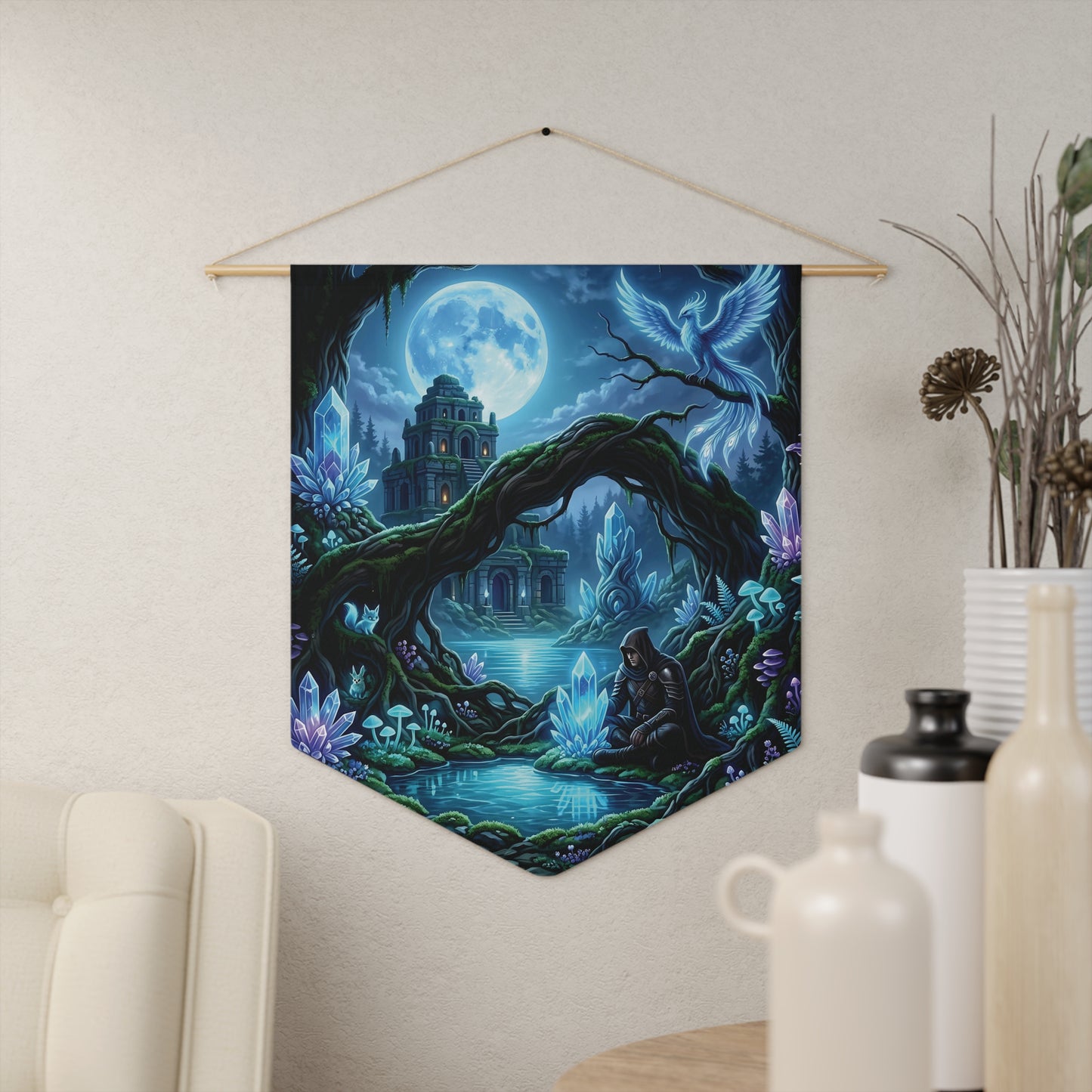 Moonlit Fantasy Pennant — Enchanted Forest Castle Wall Banner