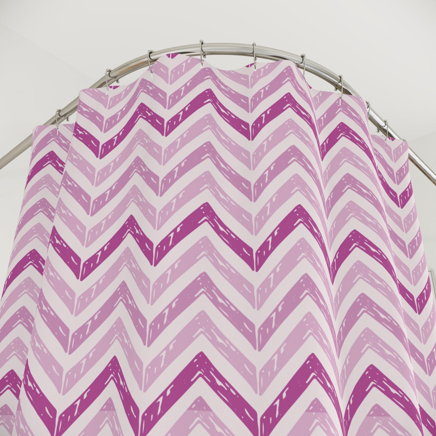 Chevron Print Shower Curtain - Pink and White