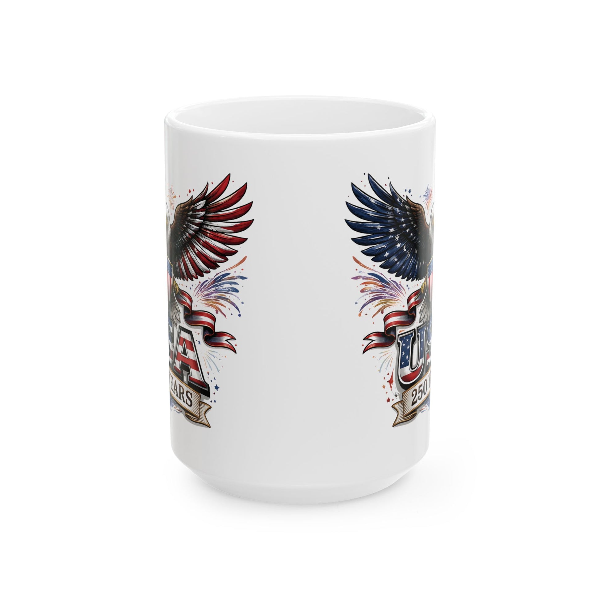 Patriotic Eagle Ceramic Mug - American Flag Wings 250 Years Coffee Cup (15oz)