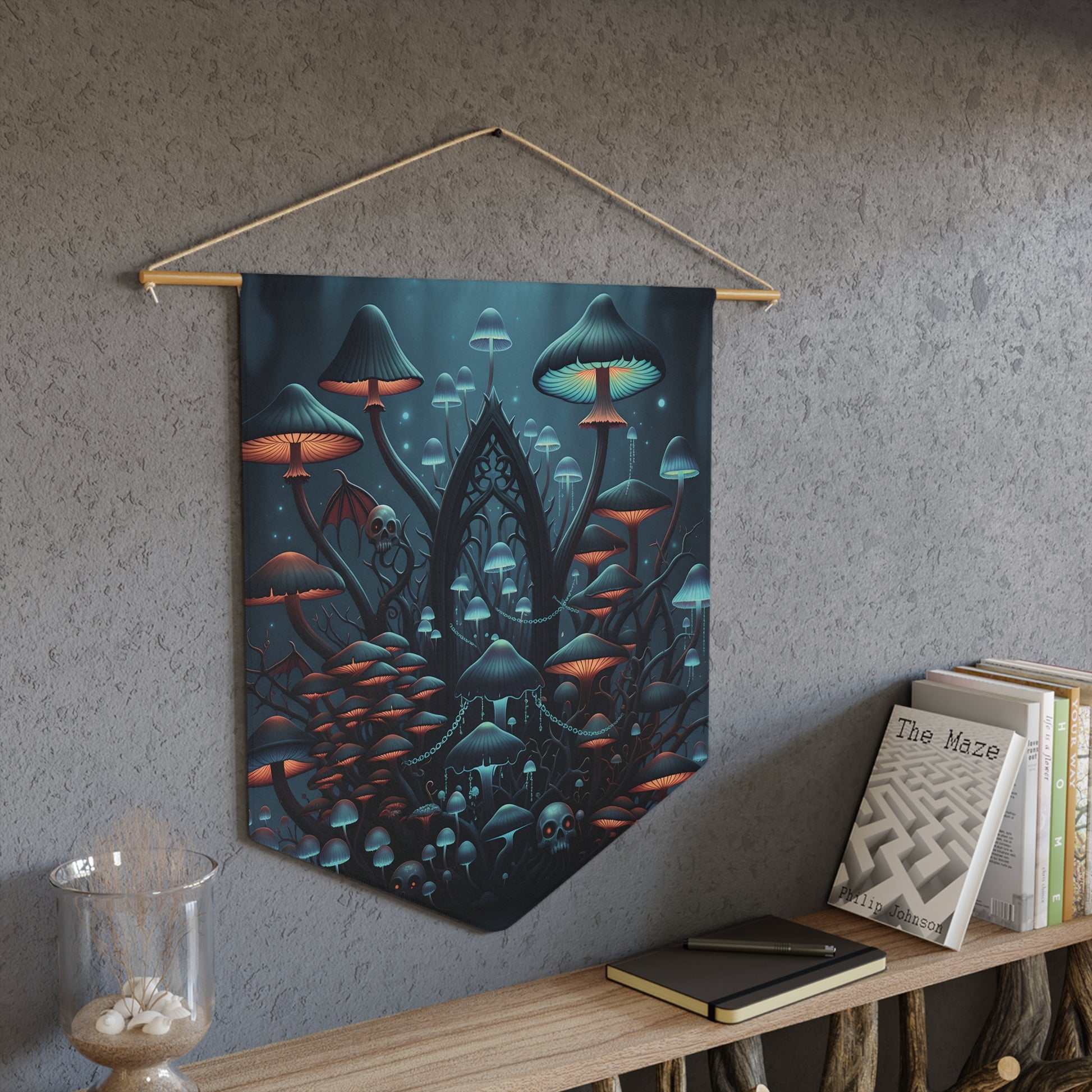 Mushroom Forest Pennant Wall Banner — Dark Fantasy Gothic Decor