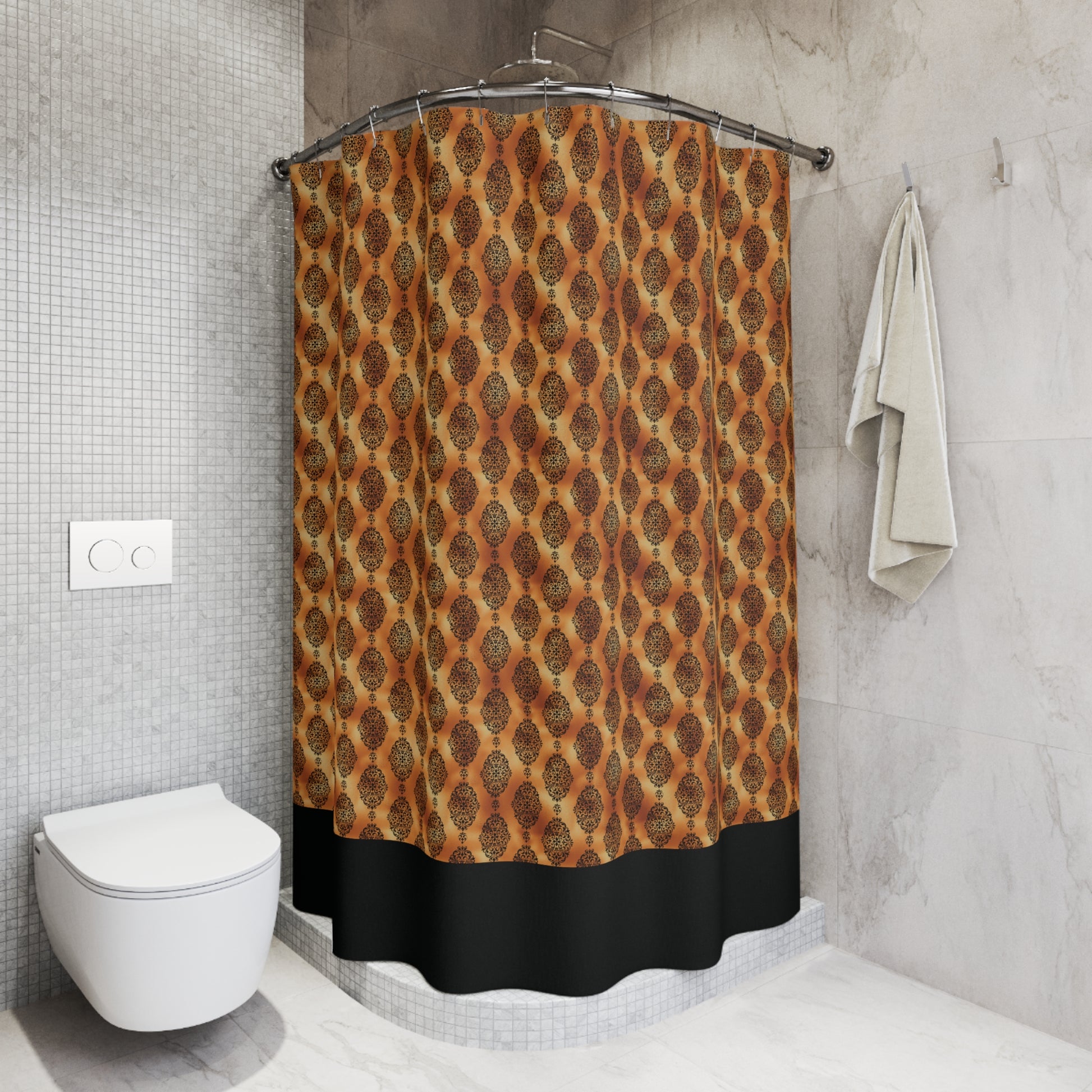 Damask Shower Curtain-Copper Black
