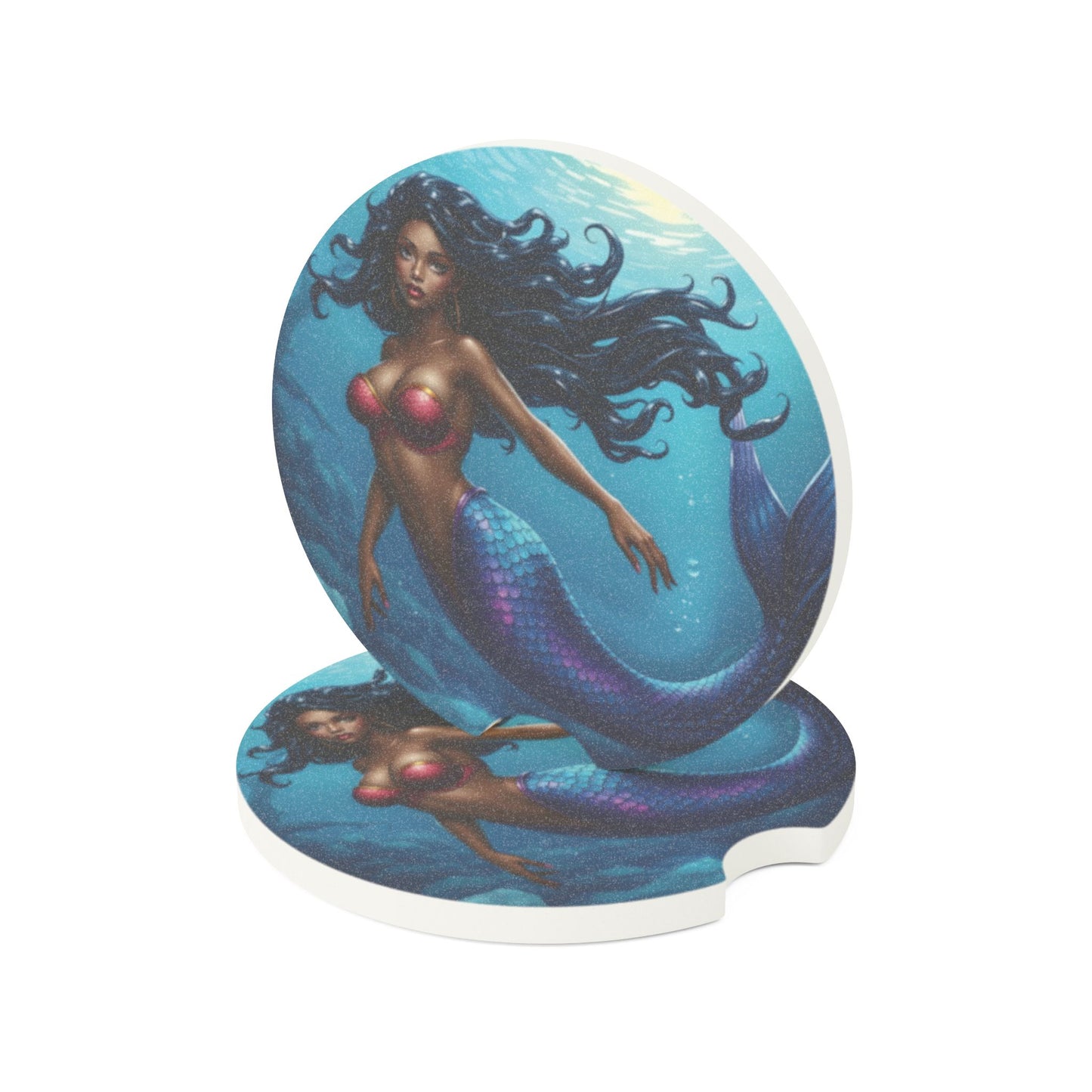 Mermaid Soapstone Car Coaster — Ocean Blue Fantasy Drink Holder